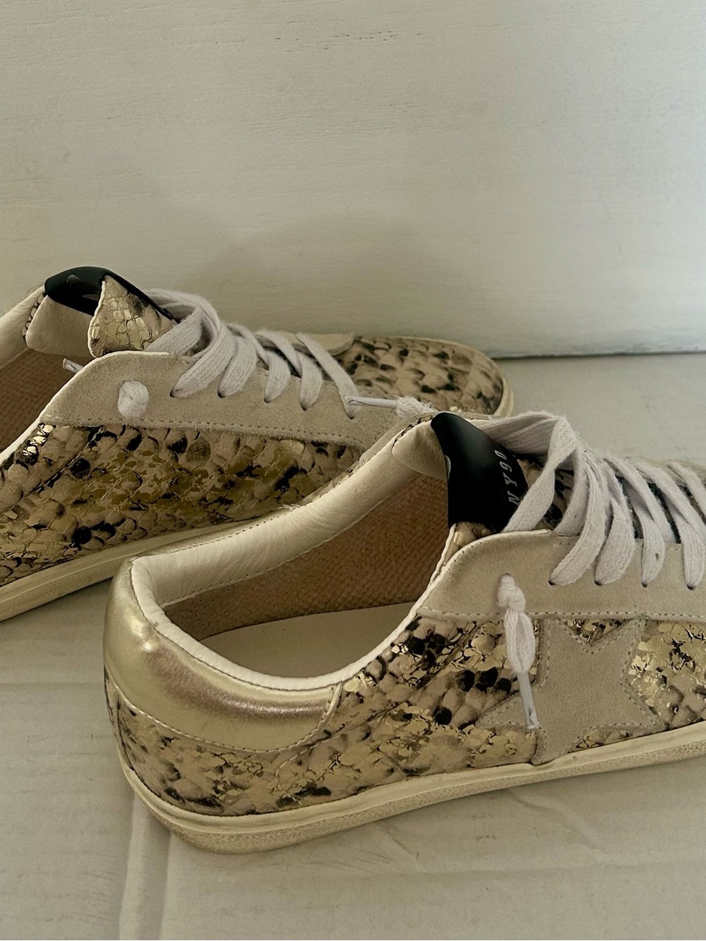Steve Madden Gold Snake-Print Low Top Sneakers